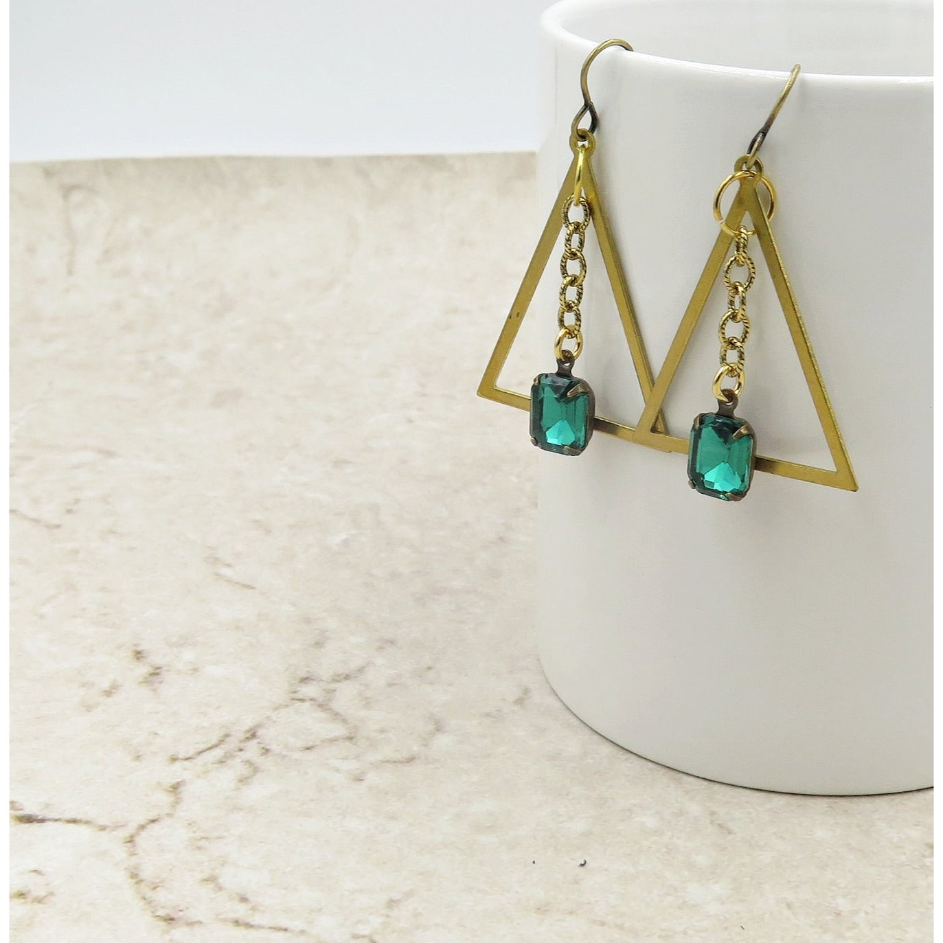 Emerald Green Triangle Earrings