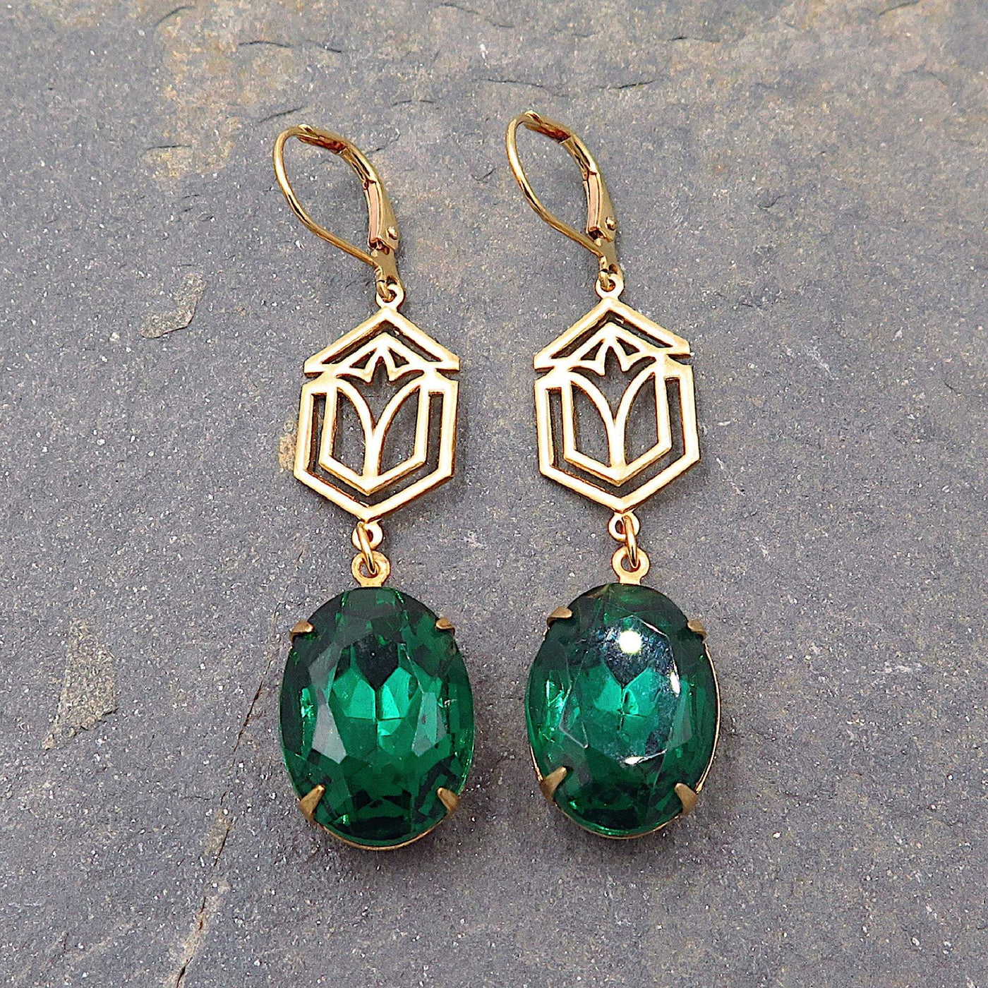 Emerald Green Old Hollywood Earrings