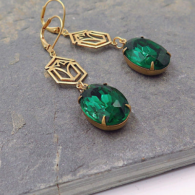 Emerald Green Old Hollywood Earrings