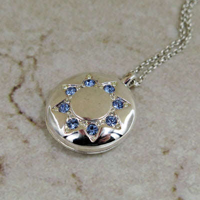 Silver Locket with Sapphire Star Inlay