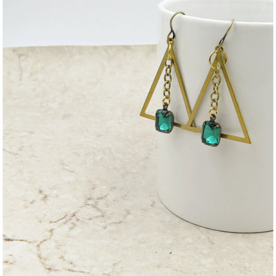 Emerald Green Triangle Earrings