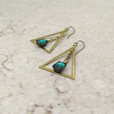 Emerald Green Triangle Earrings