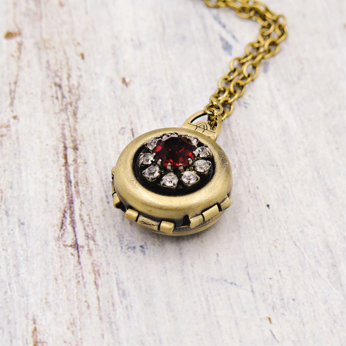 Vintage Garnet Rhinestone Flower Four Photo Locket