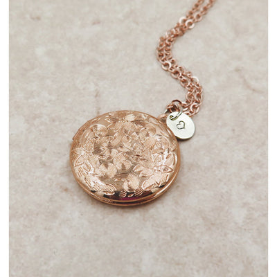 Rose Gold Floral Locket with Personalized Charm and Photos