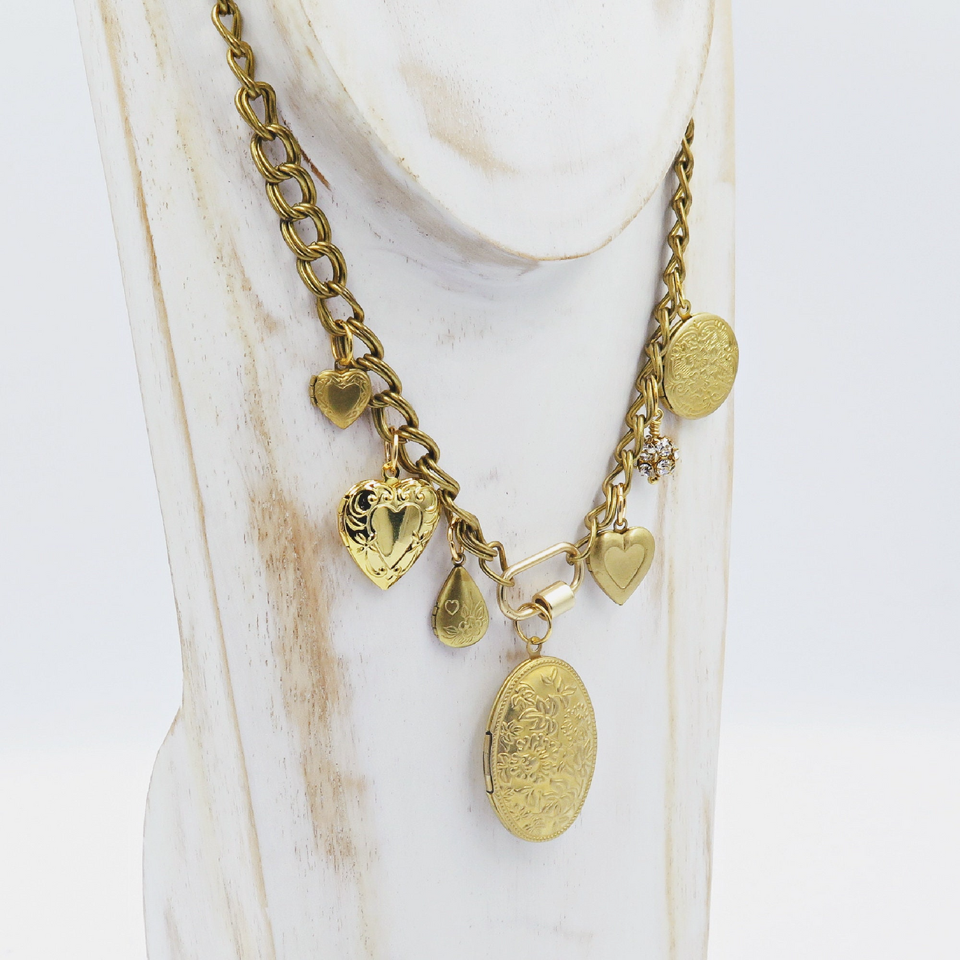 Gold Lockets Chunky Charm Necklace