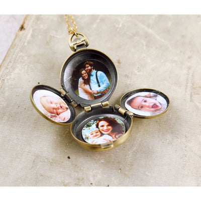 Vintage Garnet Rhinestone Flower Four Photo Locket