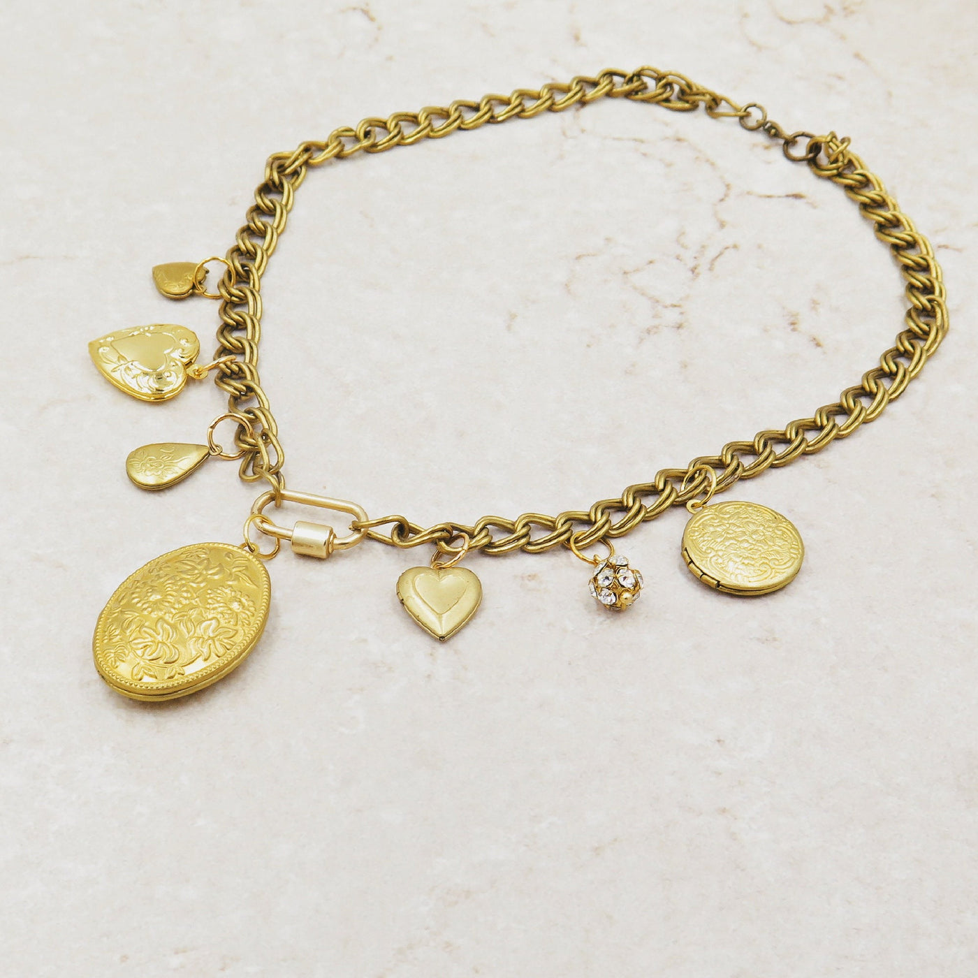 Gold Lockets Chunky Charm Necklace