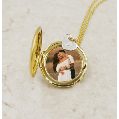 Gold Floral Locket with Personalized Charm and Photos