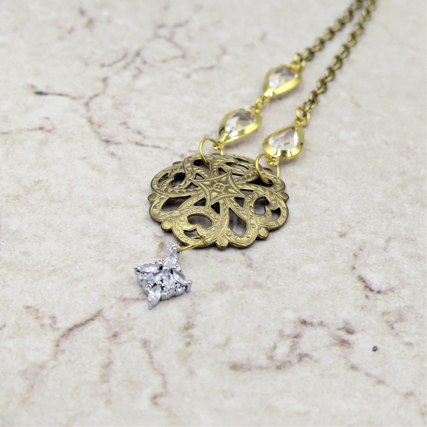 Art Nouveau Filigree Crystal Necklace