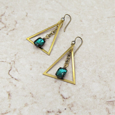 Emerald Green Triangle Earrings