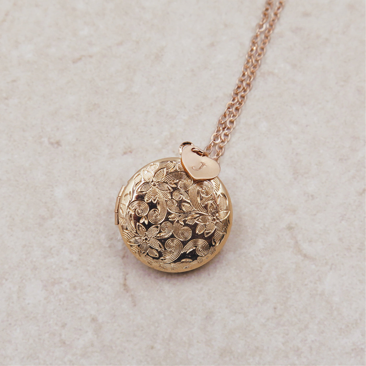 Rose Gold Floral Locket with Personalized Charm and Photos