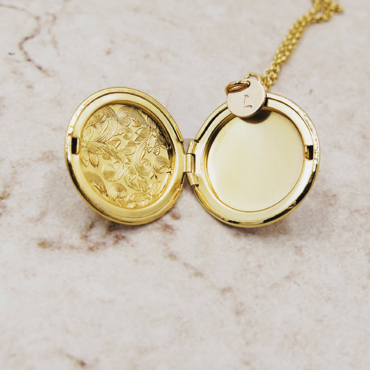Gold Floral Locket with Personalized Charm and Photos