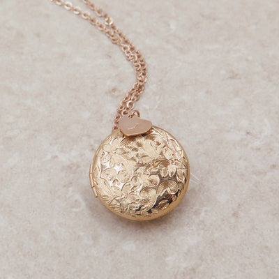 Rose Gold Floral Locket with Personalized Charm and Photos