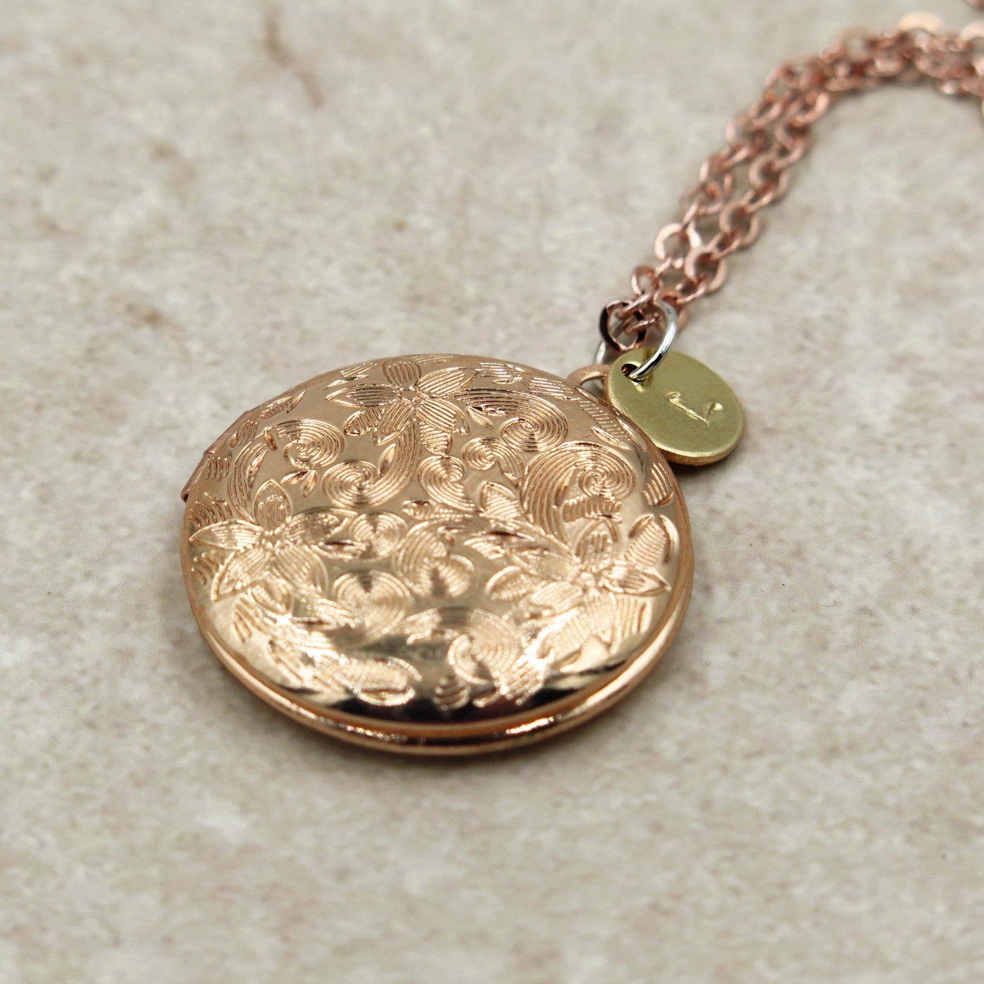 Rose Gold Floral Locket with Personalized Charm and Photos