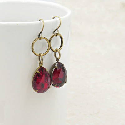 Red Rhinestone Chain Earrings