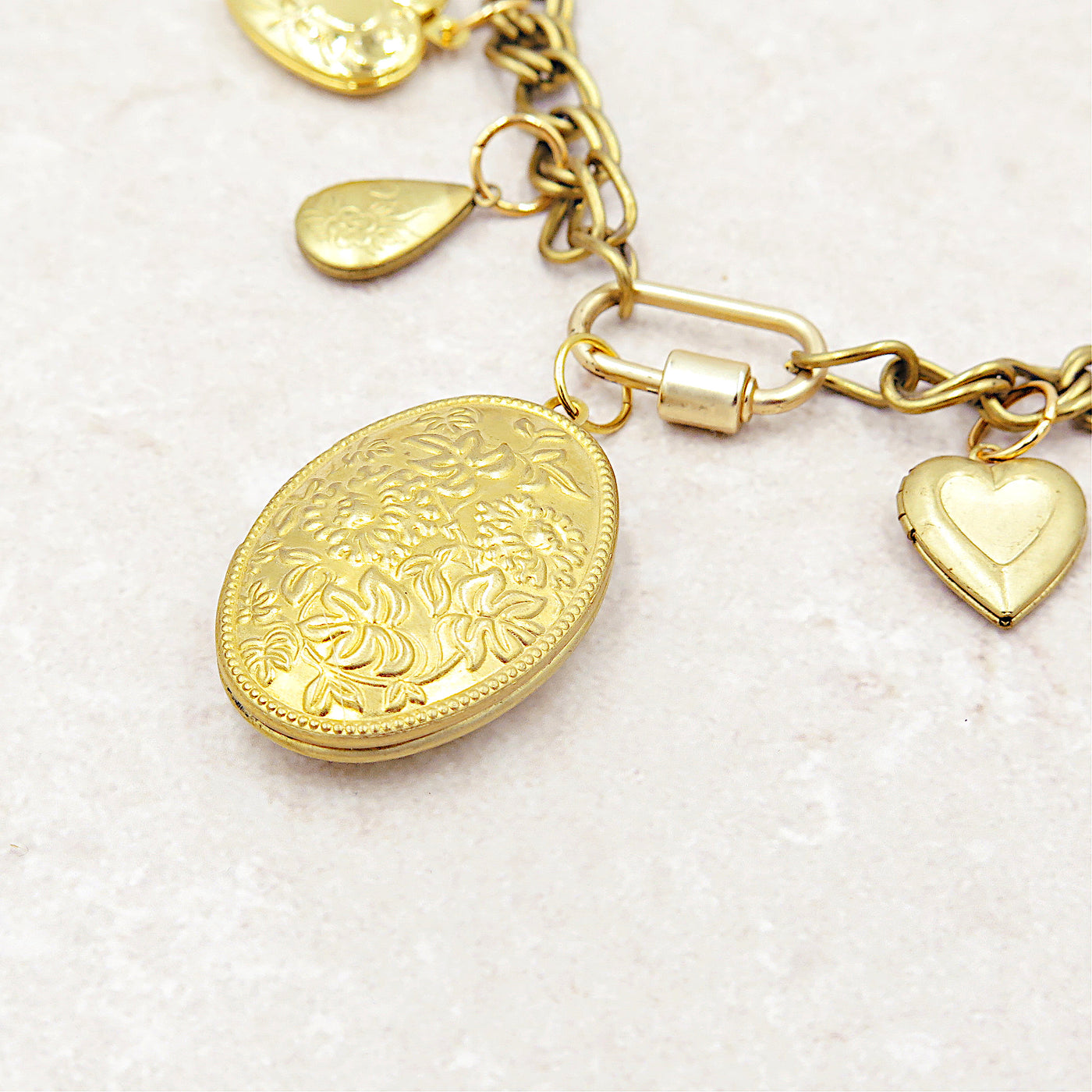 Gold Lockets Chunky Charm Necklace