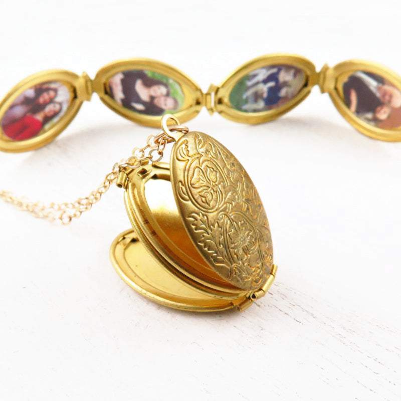 4 Photo Personalised Oval Locket – Gold - Add Photos & Engraving – LOVELOX