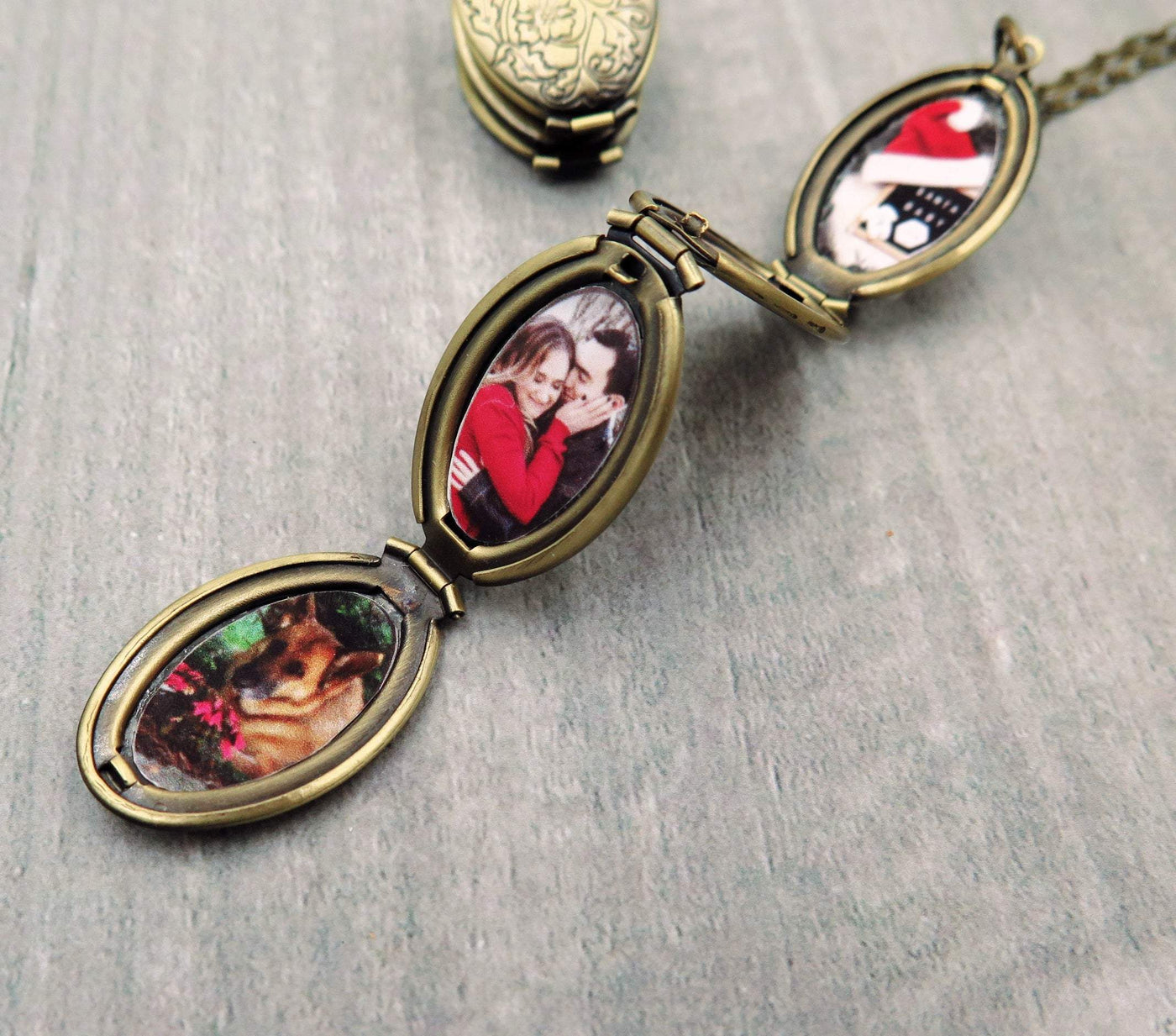 Antiqued Bronze Four Photo Family Locket