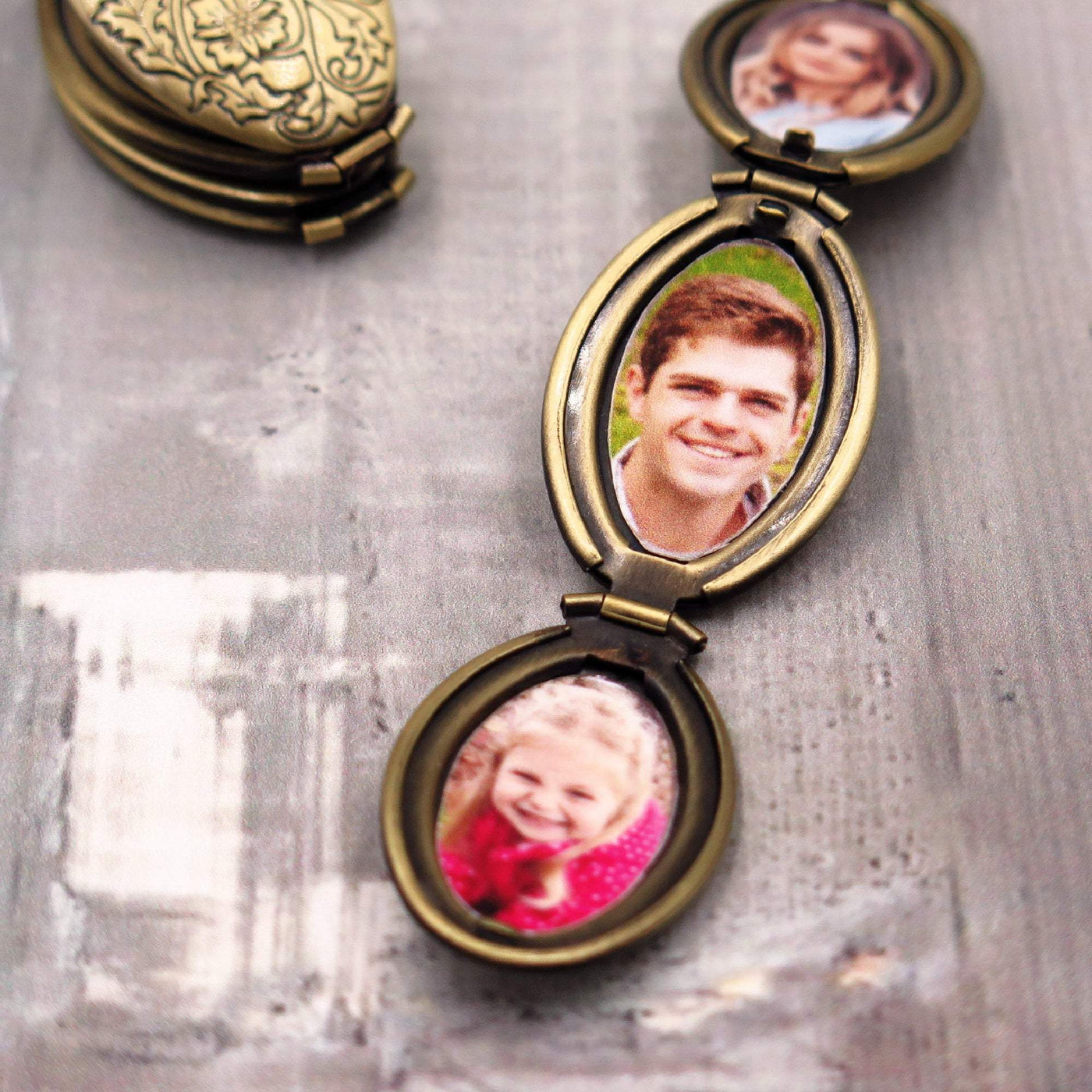 Antiqued Bronze Four Photo Family Locket