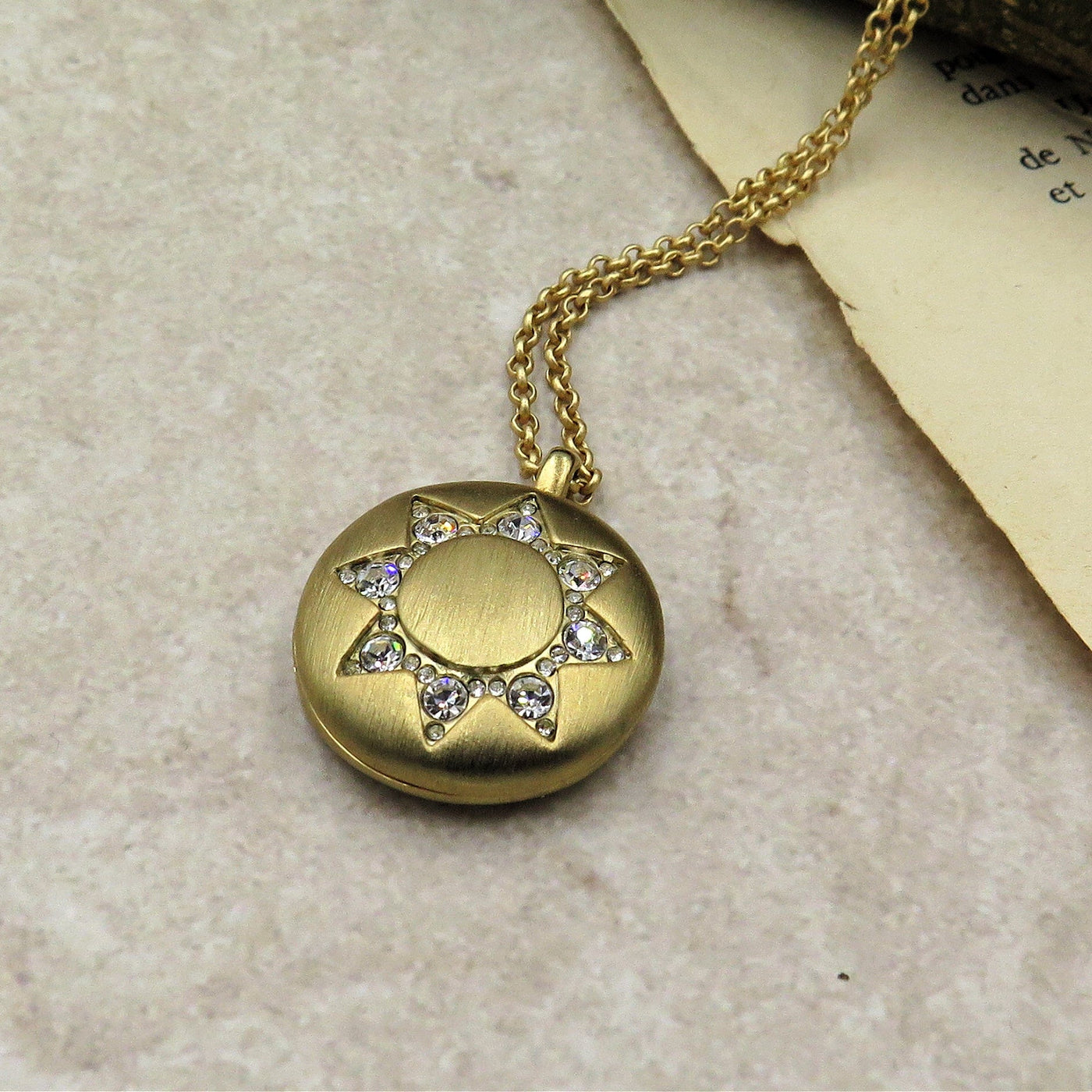 Gold Art Deco Rhinestone Star Locket