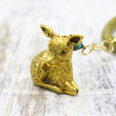 Vintage Deer Locket with Emerald Green Accent