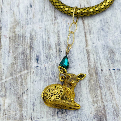 Vintage Deer Locket with Emerald Green Accent