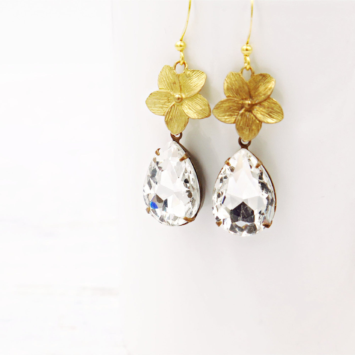 Rhinestone and Gold Flower Earrings