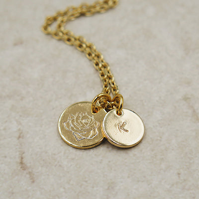 Birth Flower Necklace in Gold with Initial