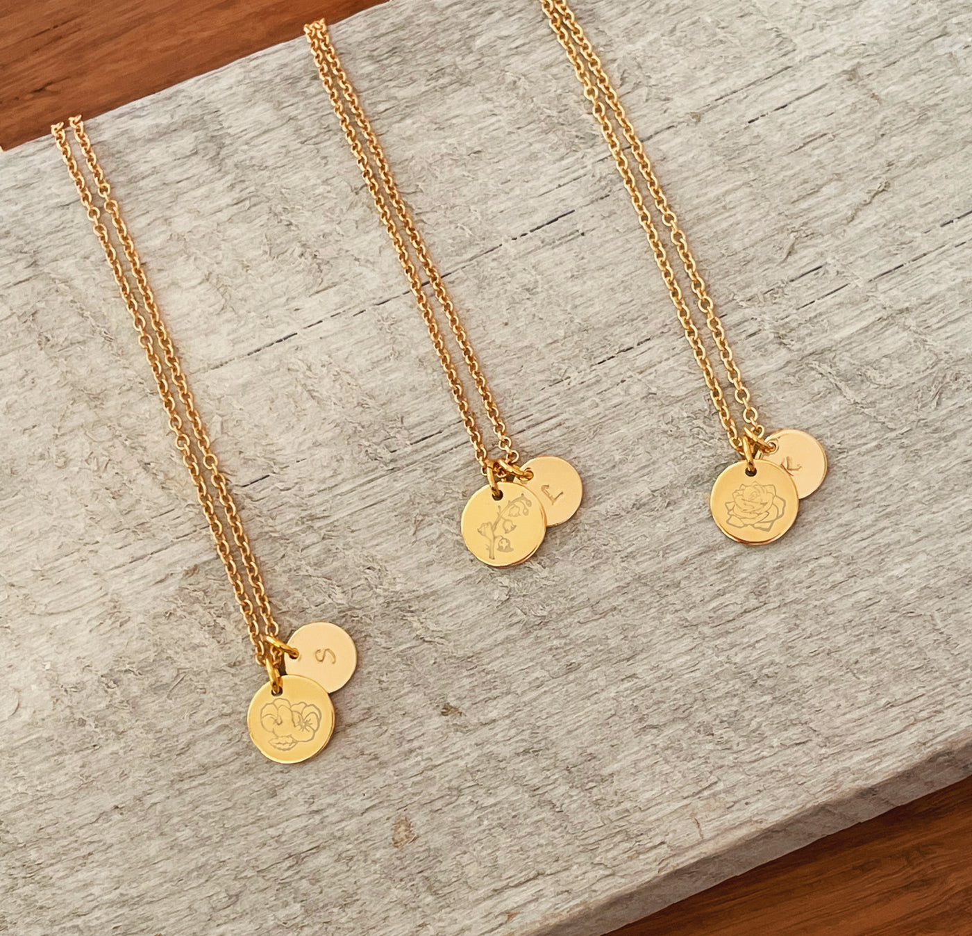 Birth Flower Necklace in Gold with Initial