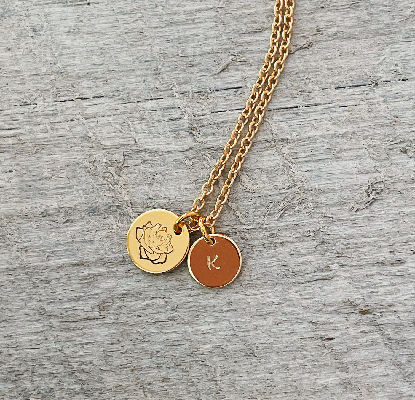 Birth Flower Necklace in Gold with Initial