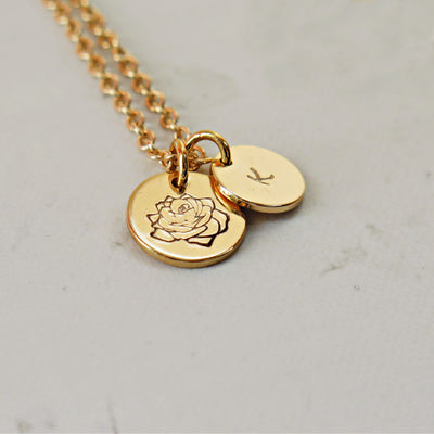 Birth Flower Necklace in Gold with Initial