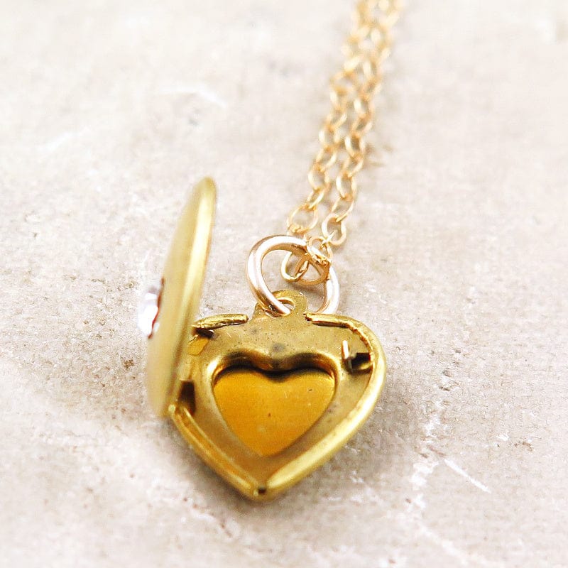 Vintage Gold Heart Locket with Crystal Starburst - Lauren Blythe Designs