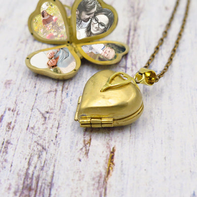 Four Photo Heart Locket Four Leaf Clover