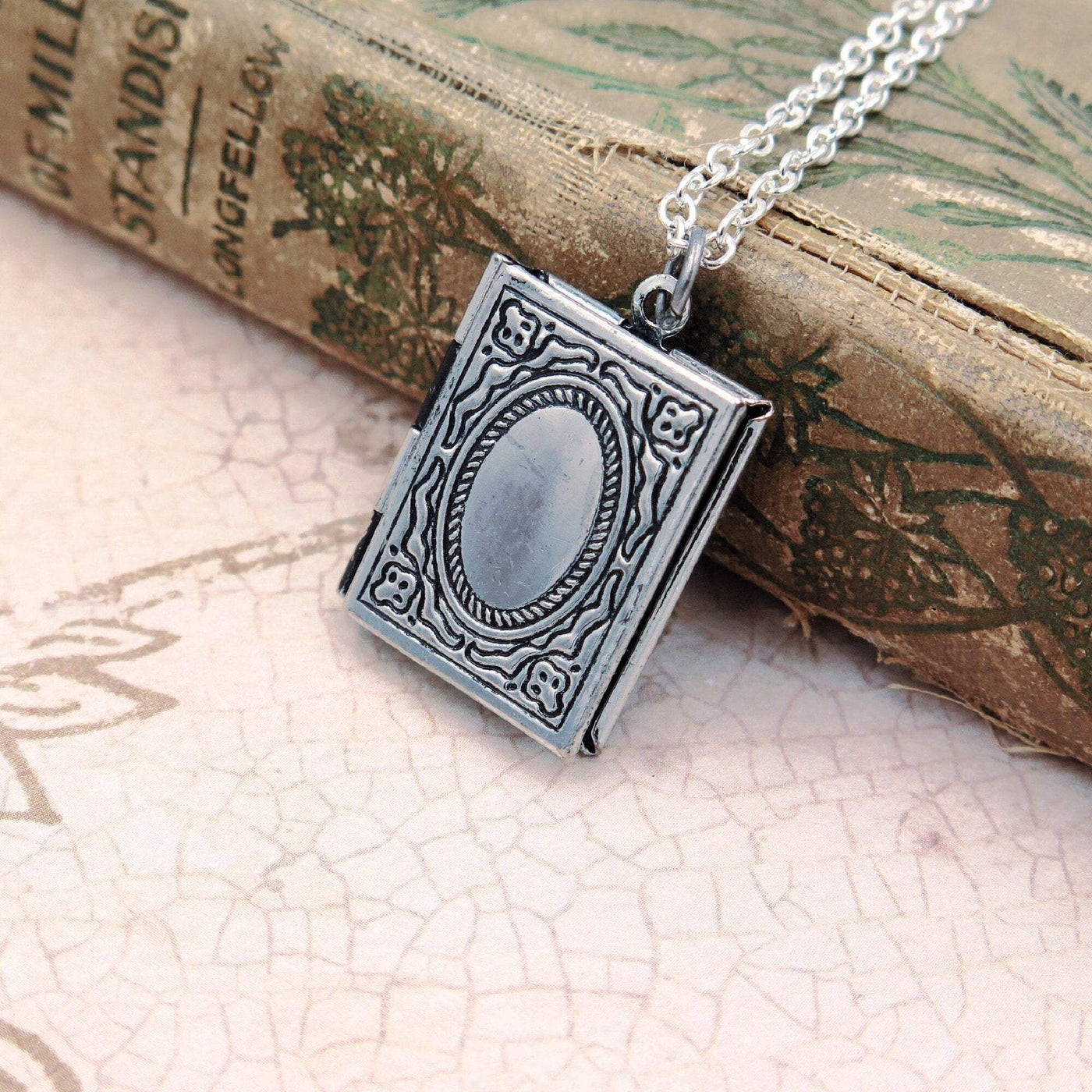 Silver Book Locket Necklace