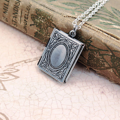 Silver Book Locket Necklace