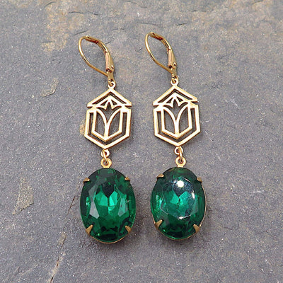 Emerald Green Old Hollywood Earrings