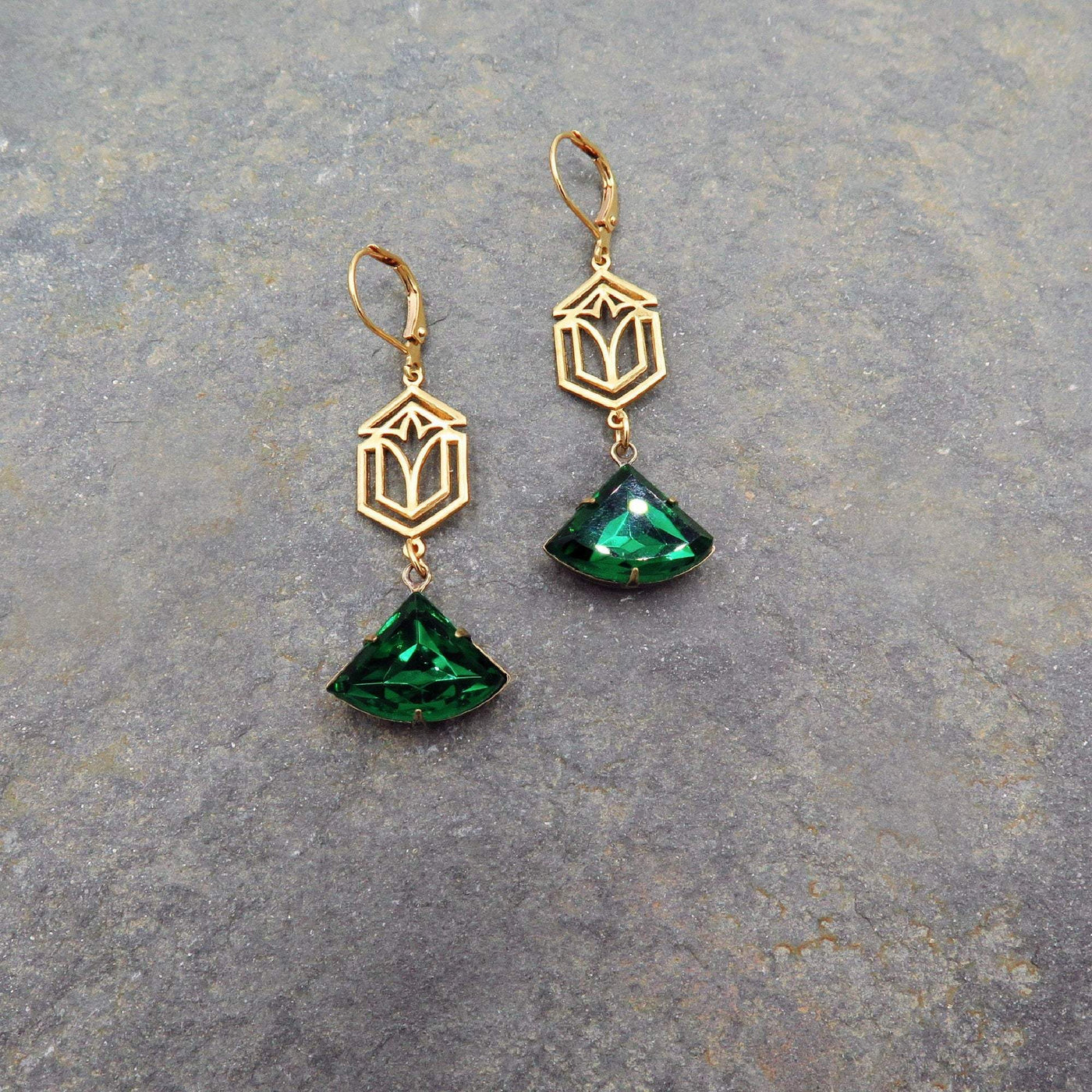 Art Deco Emerald Green Earrings