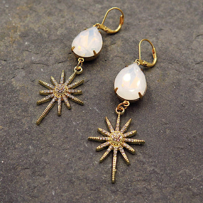 Mid Century Modern Starburst Earrings with Opal