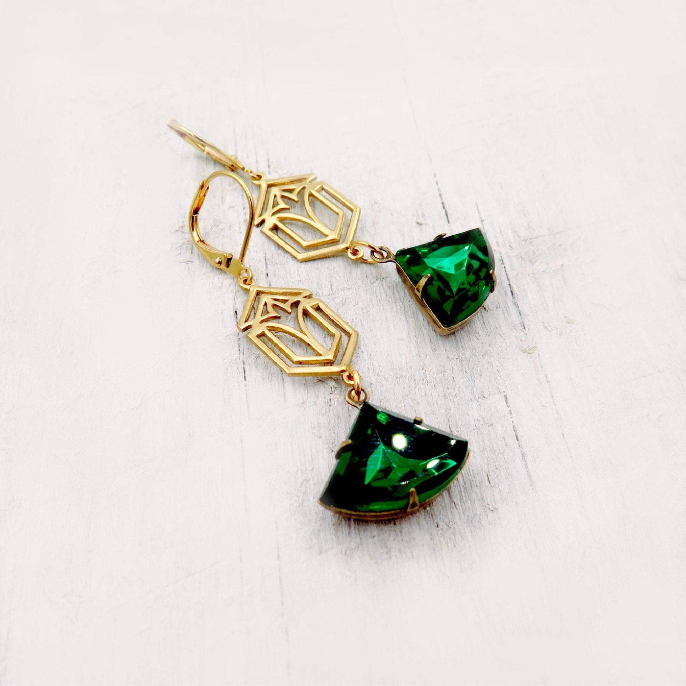 Art Deco Emerald Green Earrings