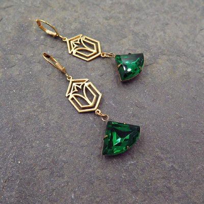 Emerald Green Earrings with Art Deco Style - Lauren Blythe Designs