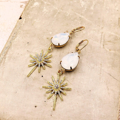 Mid Century Modern Starburst Earrings with Opal