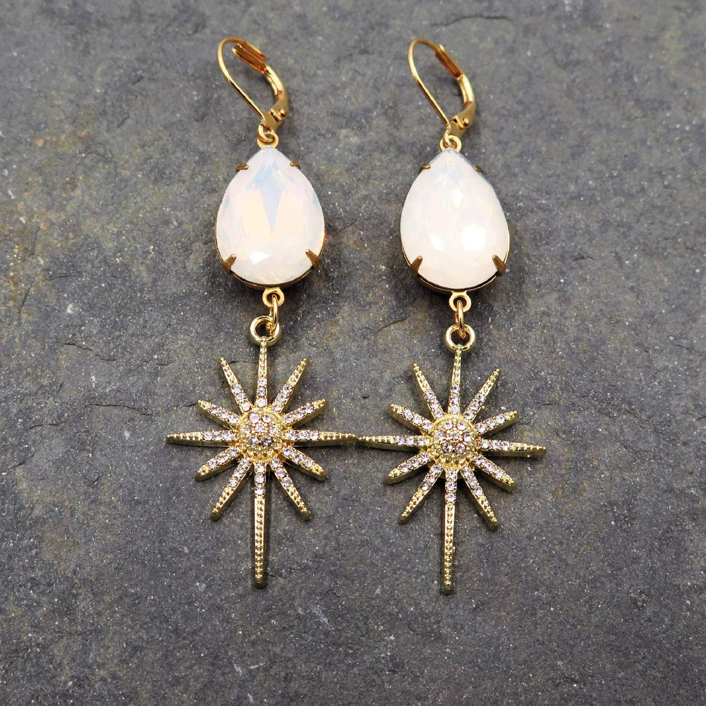 Mid Century Modern Starburst Earrings with Opal