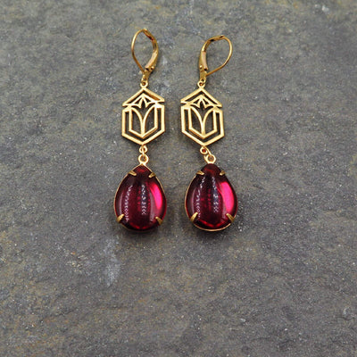 Ornate Fuchsia Earrings Art Deco Style