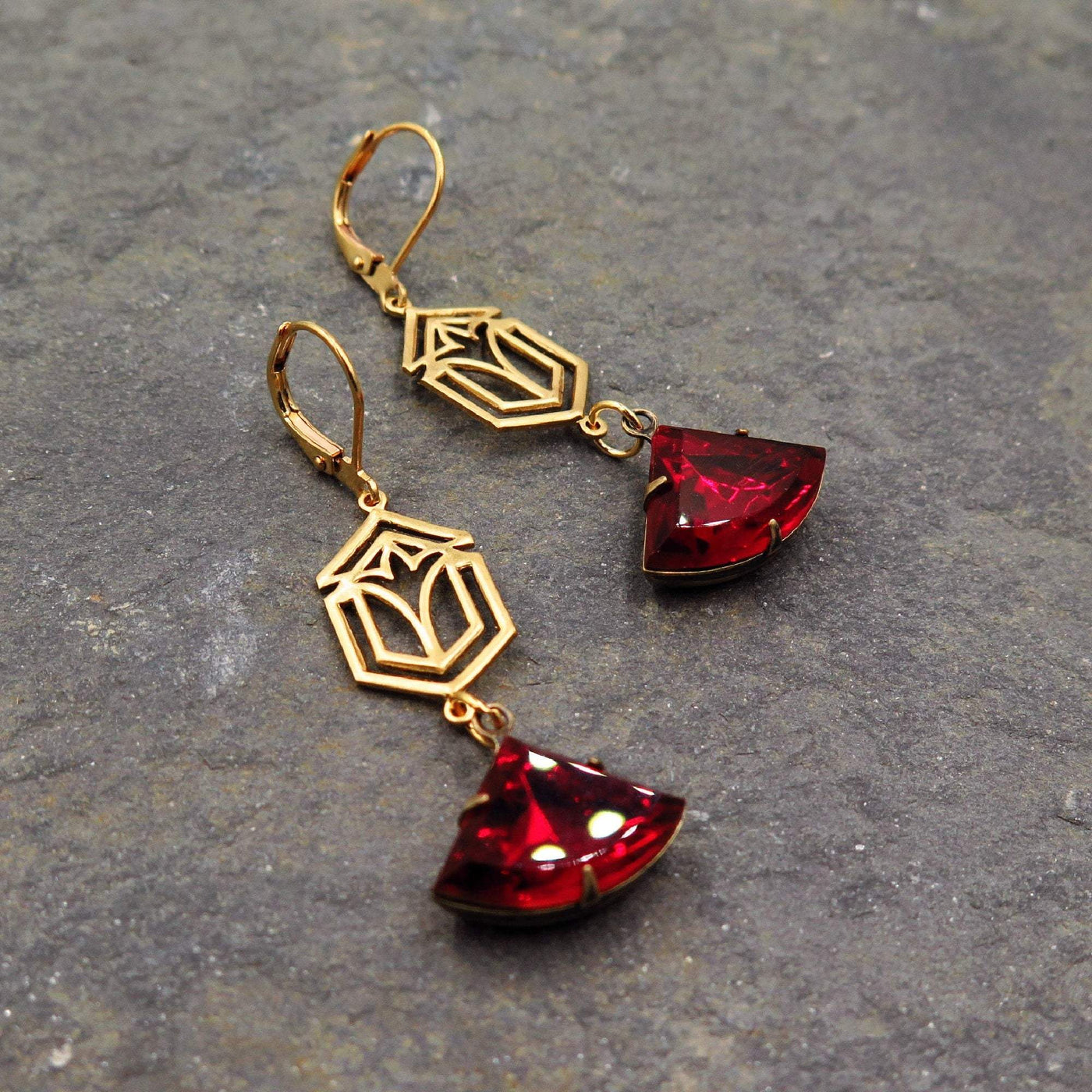 Red Rhinestone Drop Earrings