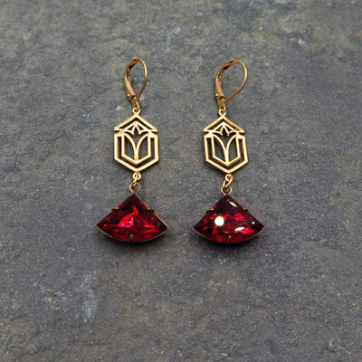 Red Rhinestone Drop Earrings - Lauren Blythe Designs