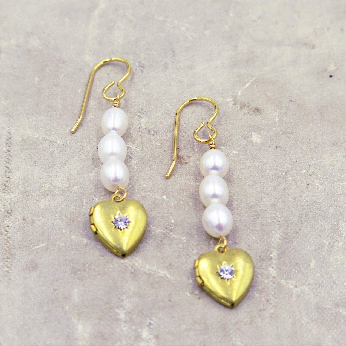 Heart Locket and Pearl Earrings