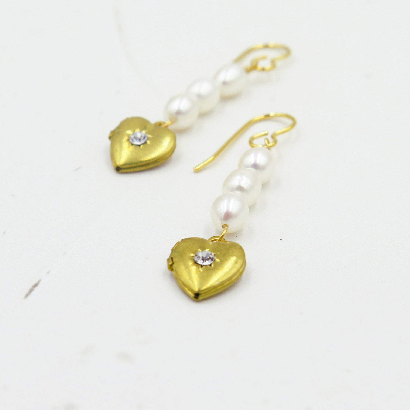 Heart Locket and Pearl Earrings