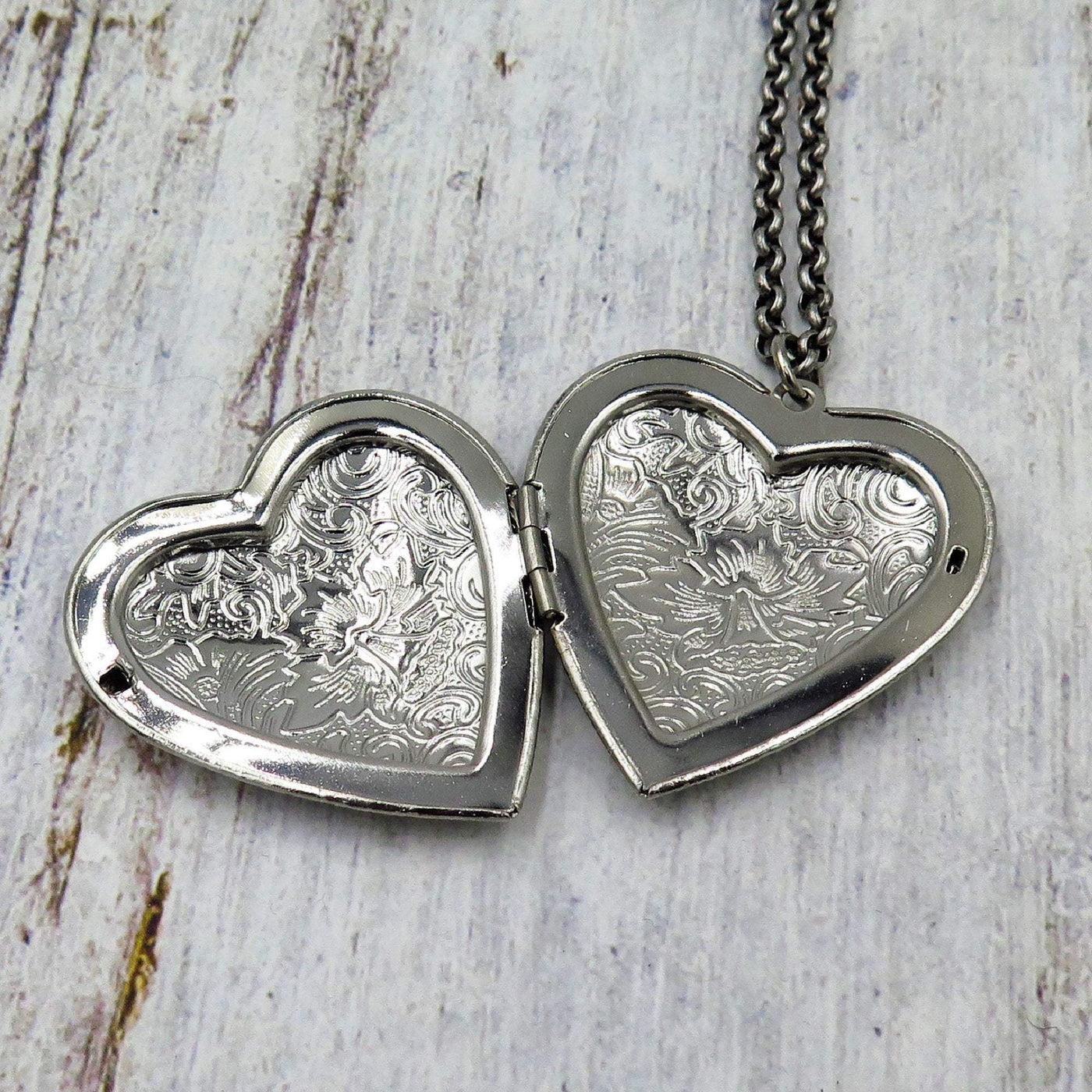 Large Silver Heart Locket Necklace