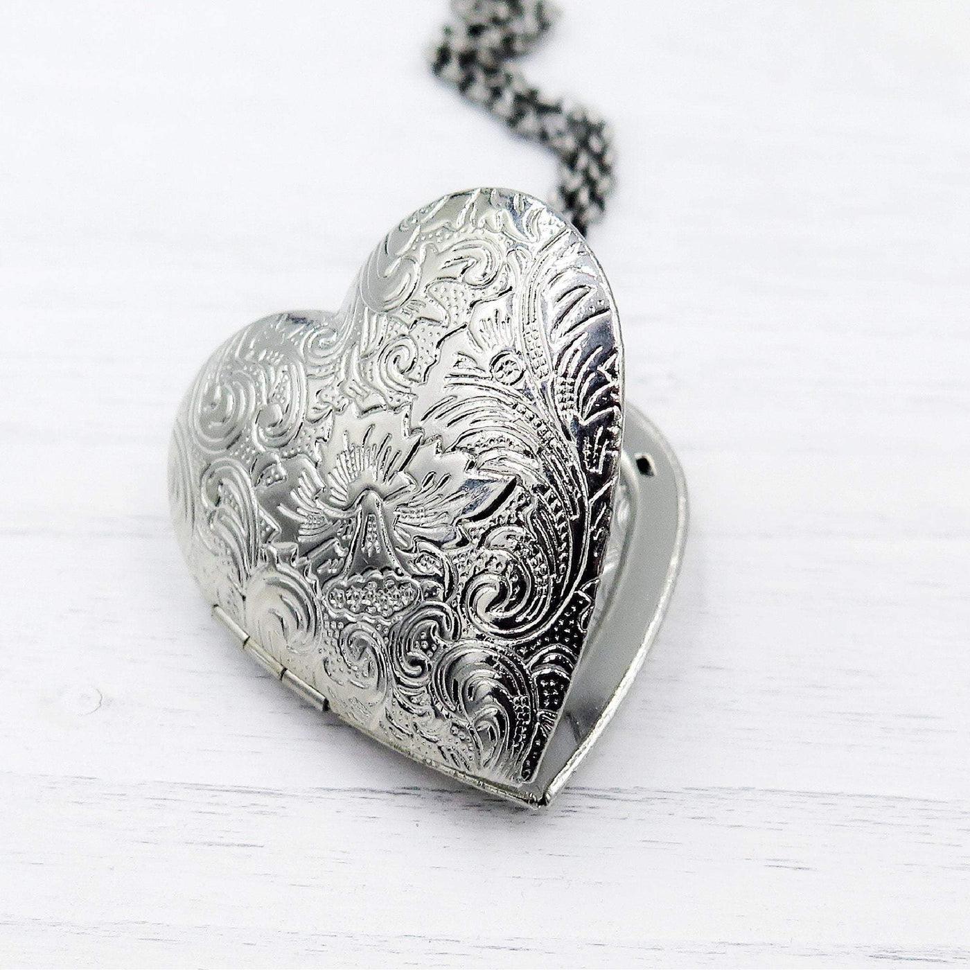 Large Silver Heart Locket Necklace