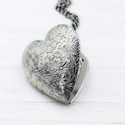 Large Silver Heart Locket Necklace